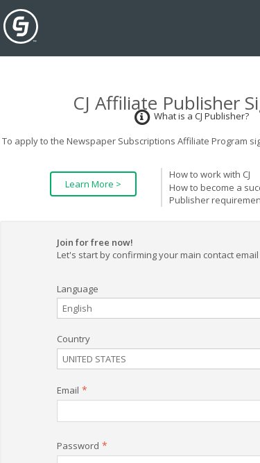 Newspaper Subscriptions affiliate program signup page