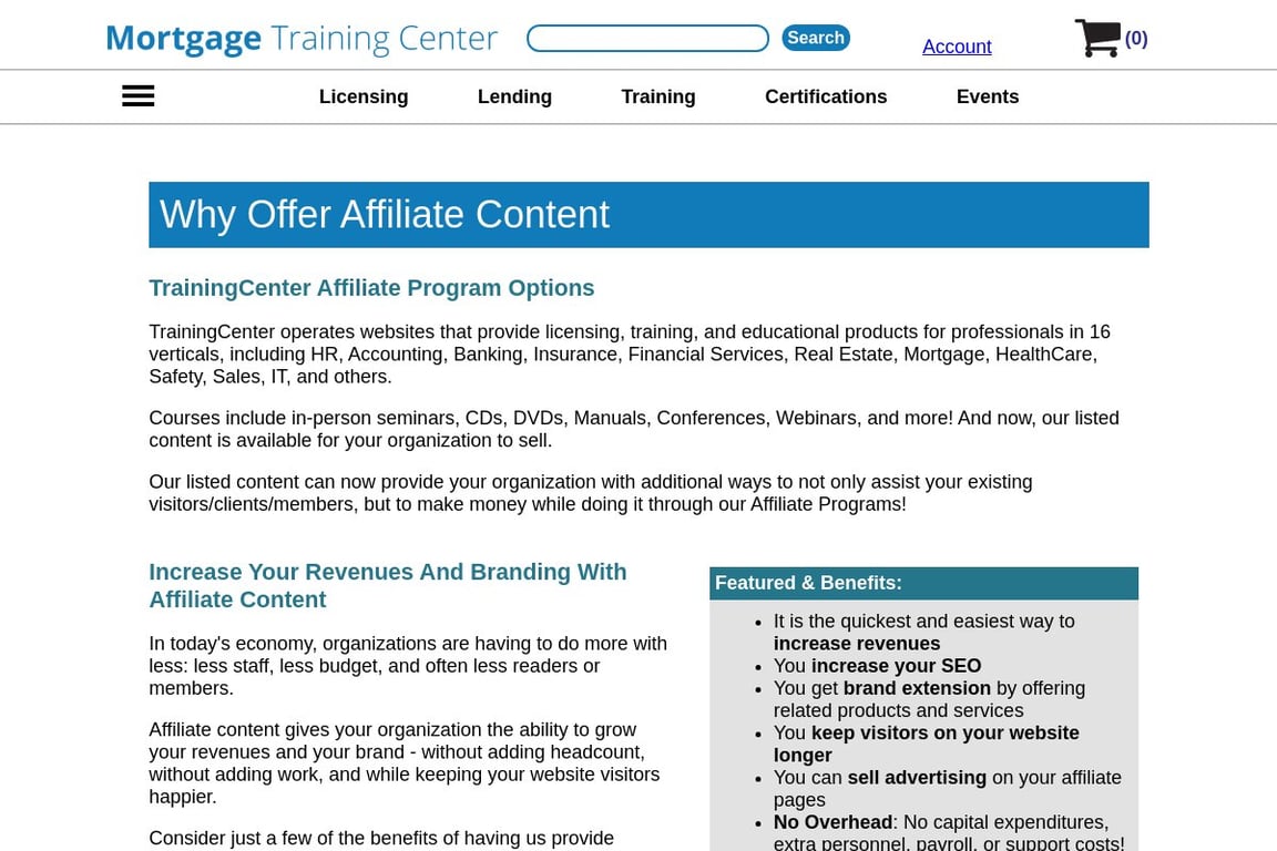 Mortgage Training Center affiliate program signup page