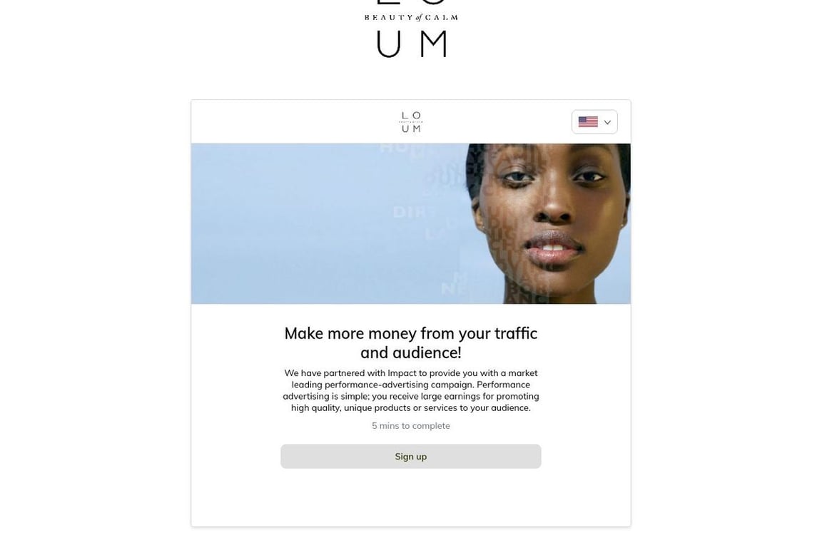 Loum Beauty affiliate program signup page