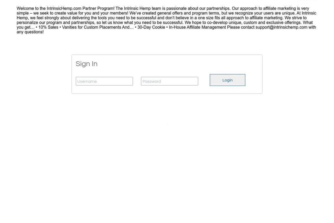 Intrinsic Hemp affiliate program signup page