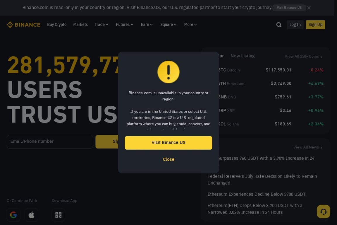 Binance homepage