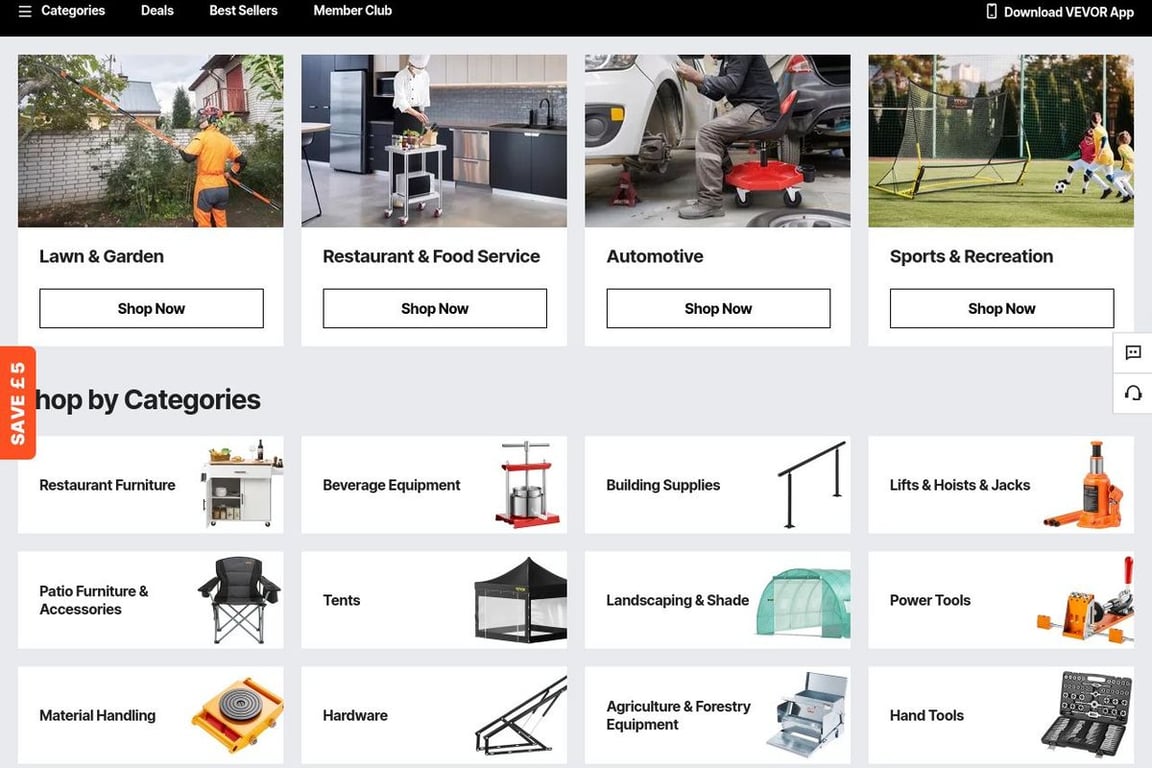Vevor UK homepage