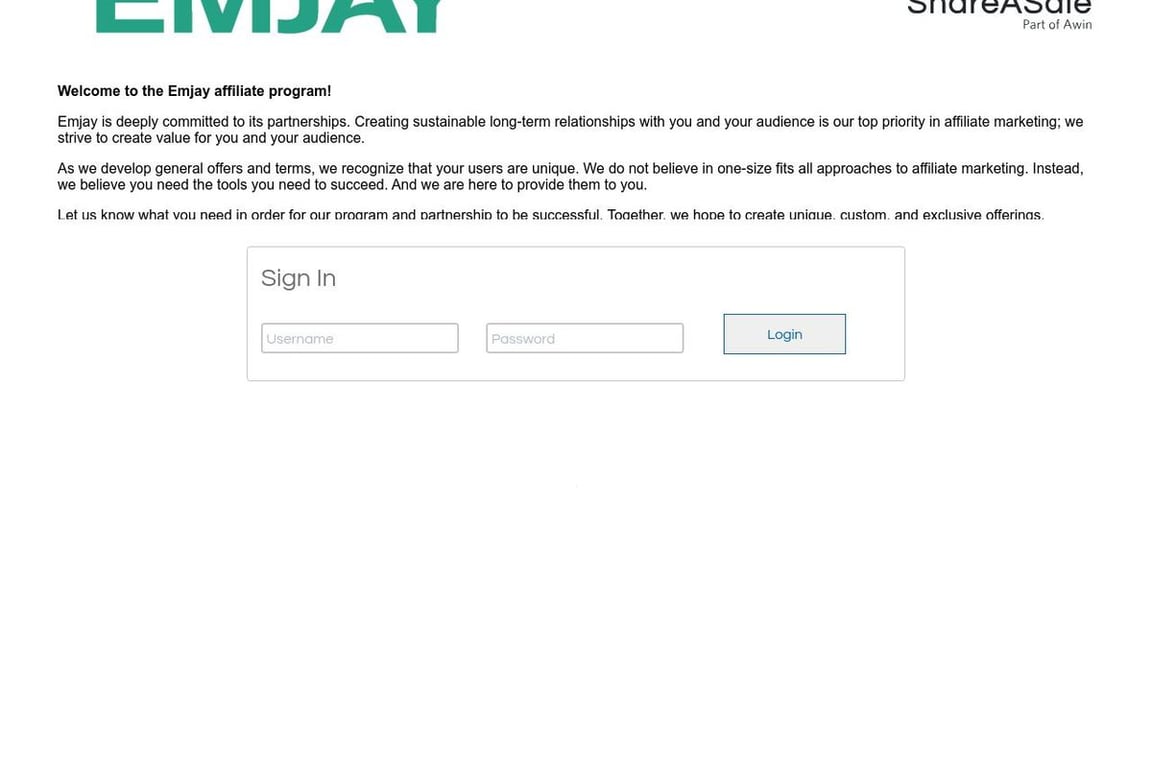 EmJay affiliate program signup page