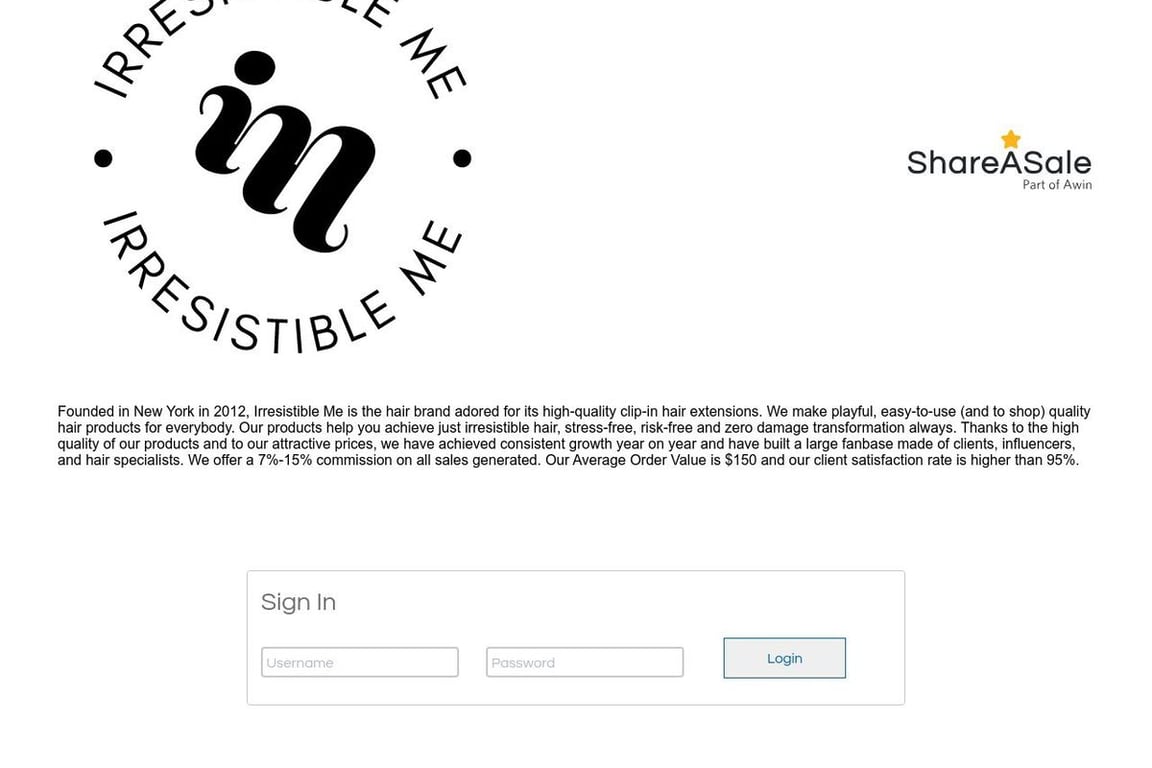 Irresistible Me affiliate program signup page
