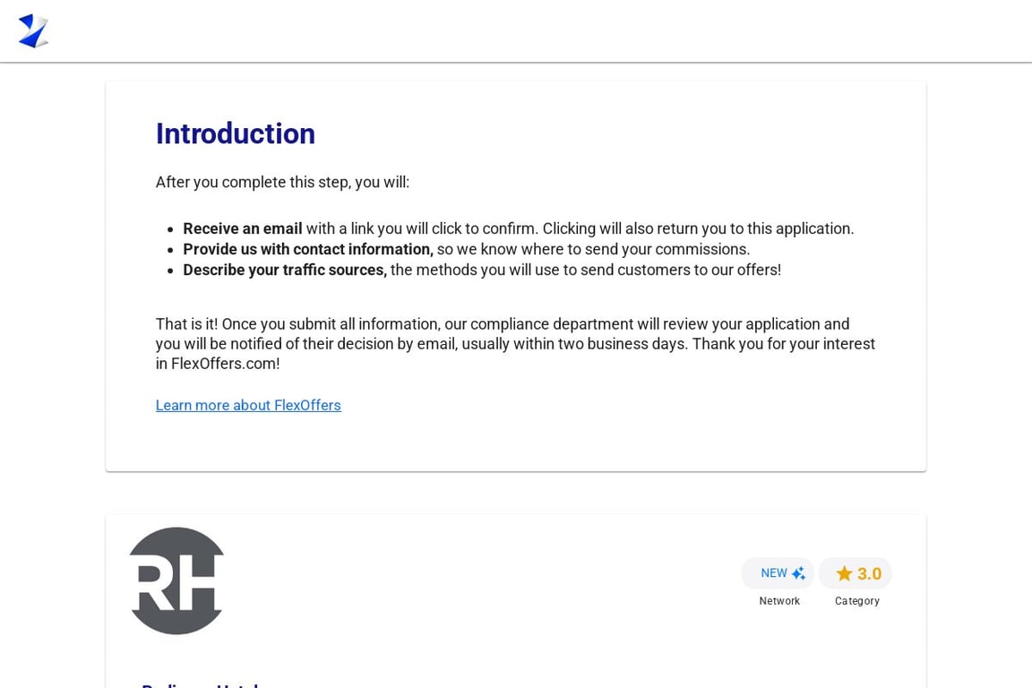 Radisson Hotels (UK) affiliate program signup page