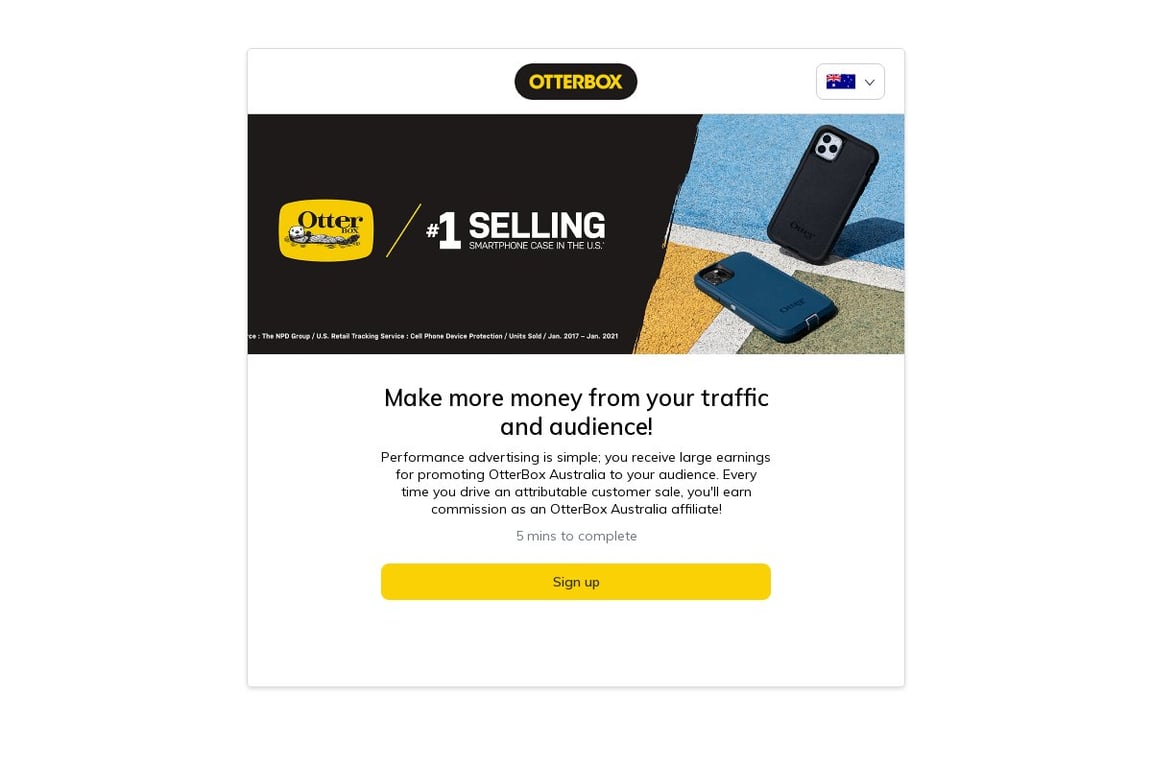 OtterBox Australia affiliate program signup page