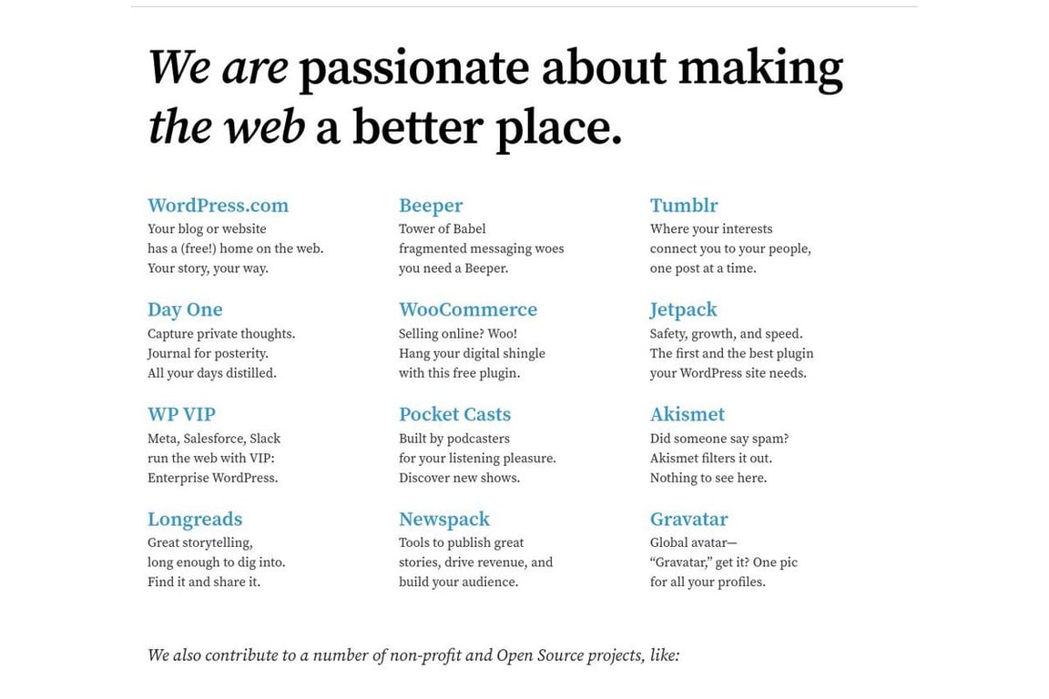 Automattic homepage