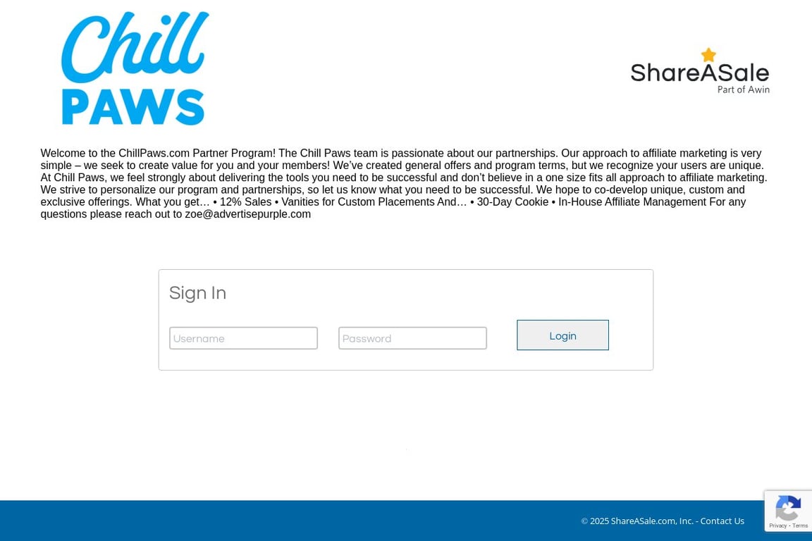 Chill Paws affiliate program signup page