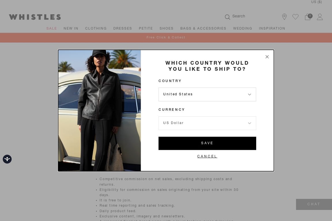 Whistles affiliate program signup page