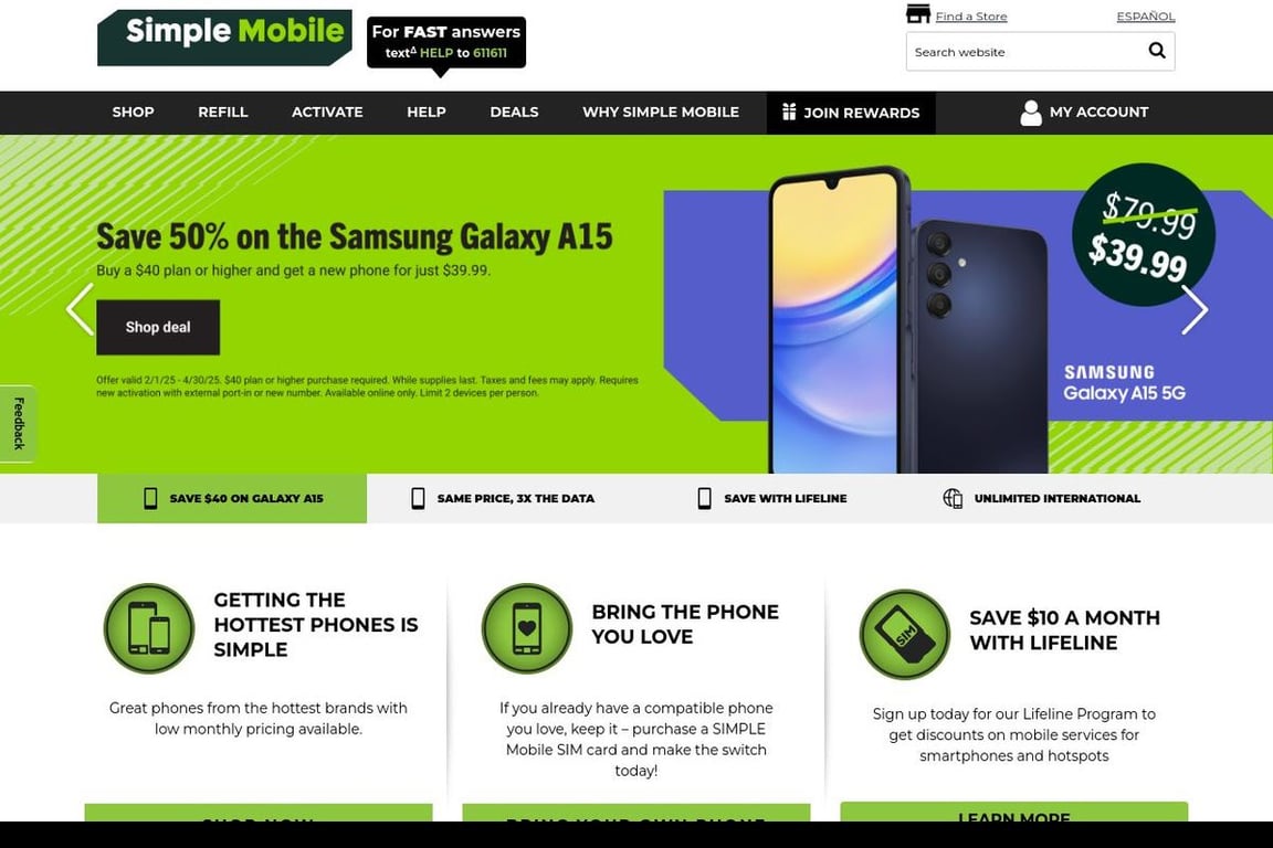 Simple Mobile homepage