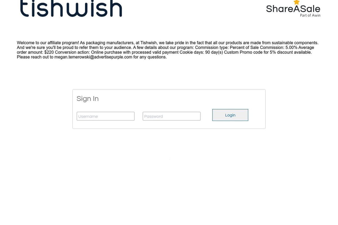 Tishwish affiliate program signup page