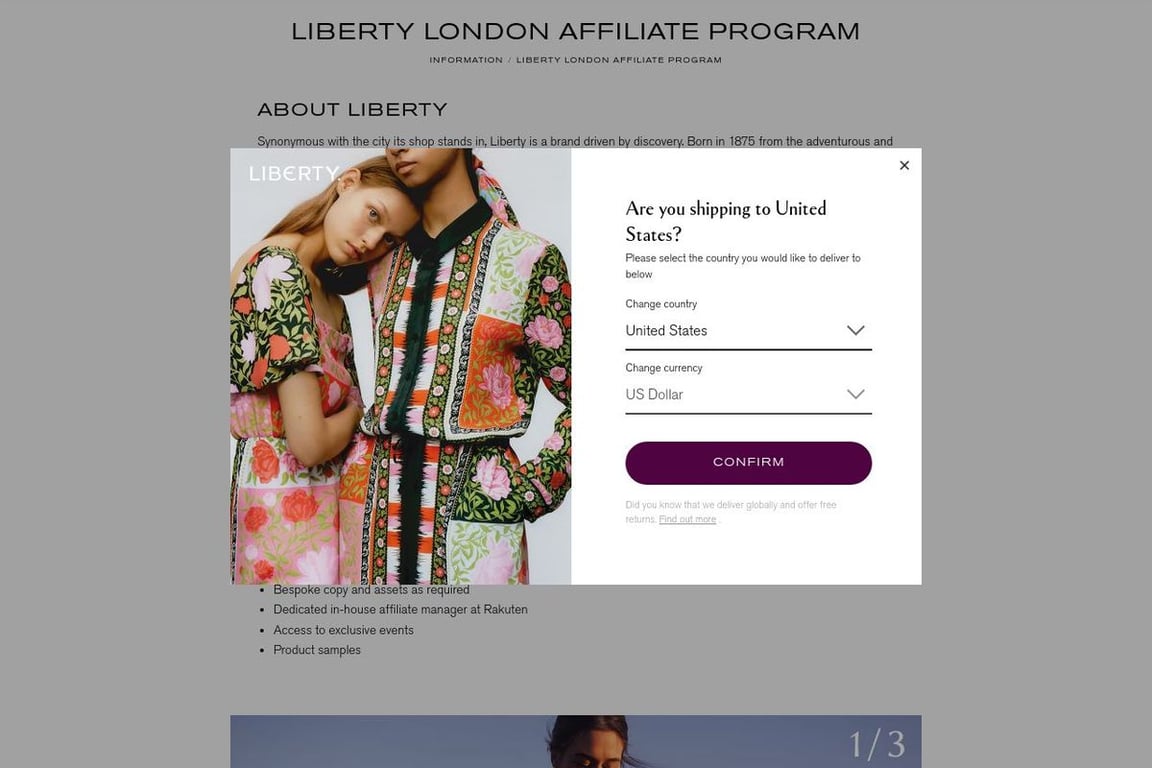 Liberty London affiliate program signup page