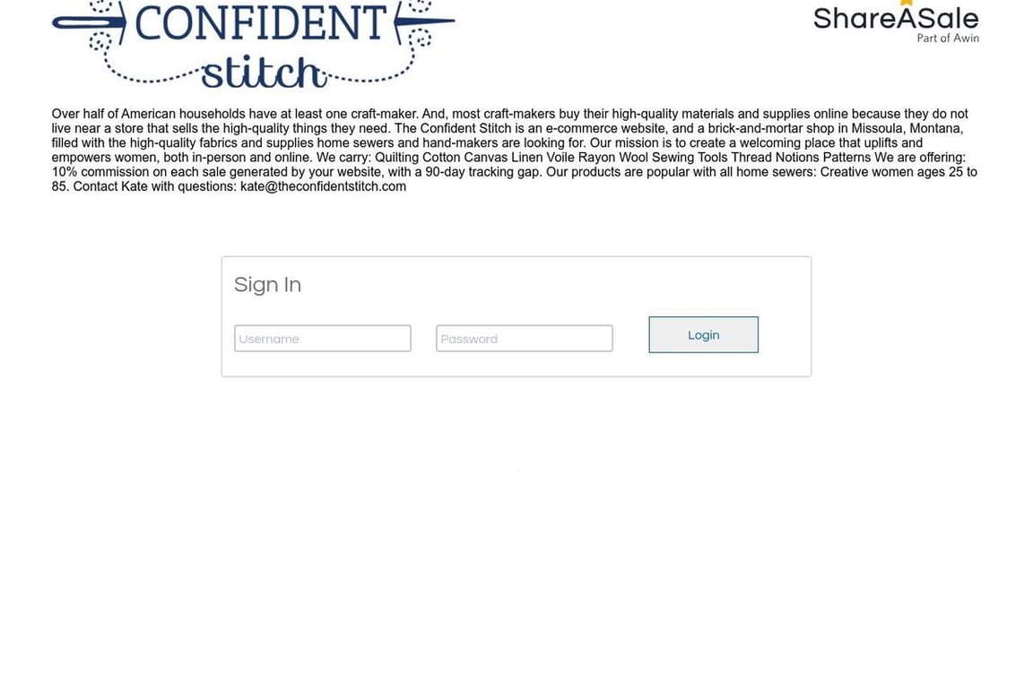 The Confident Stitch affiliate program signup page
