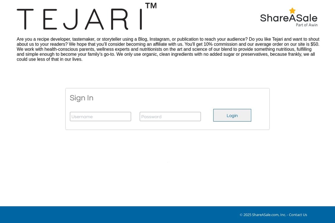 Tejari affiliate program signup page