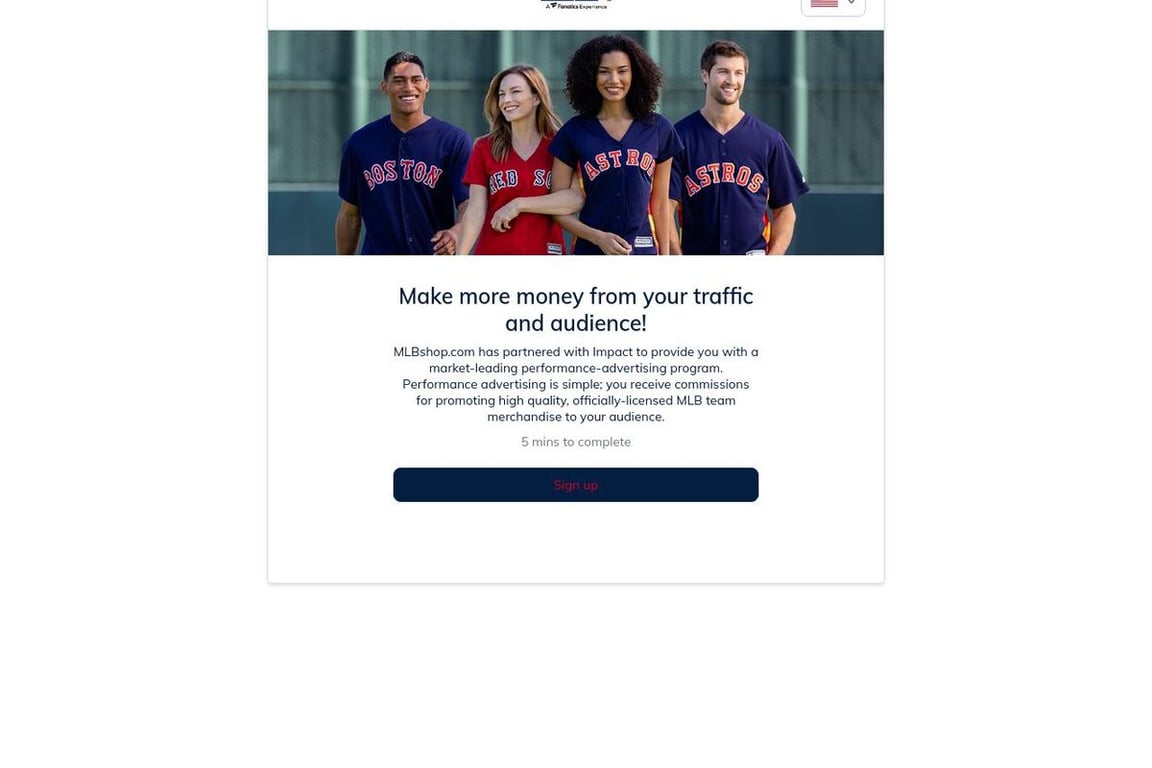 MLB Shop UK affiliate program signup page