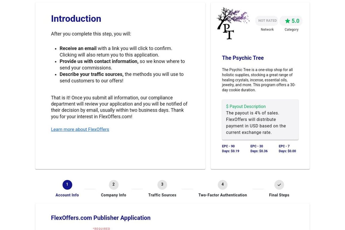 The Psychic Tree affiliate program signup page