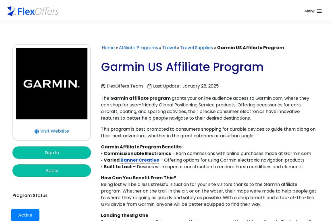 Garmin affiliate program signup page