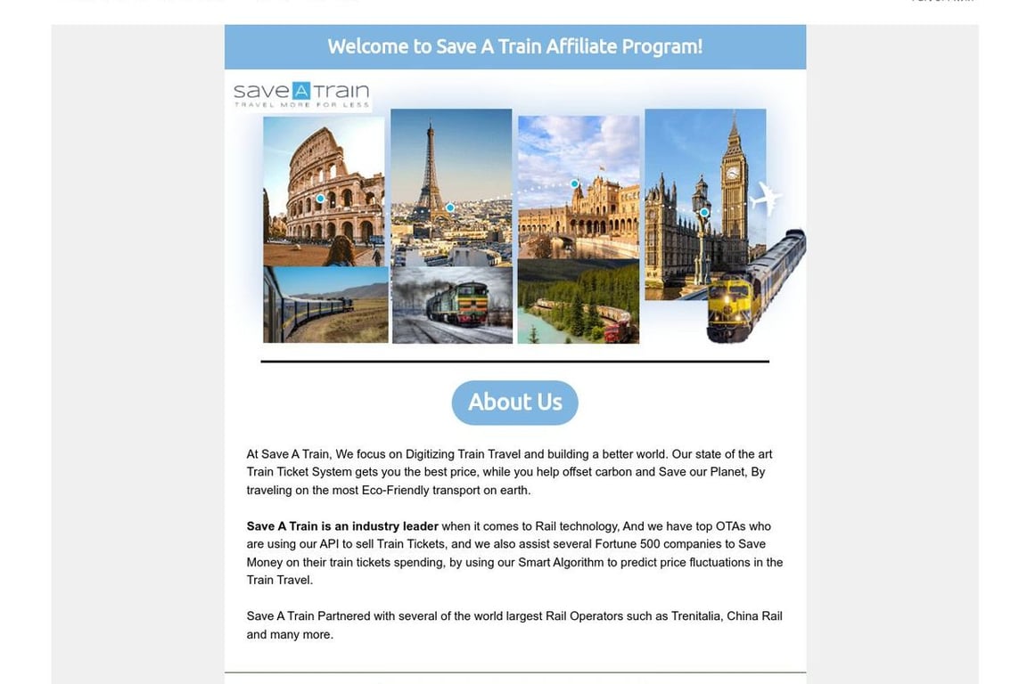 Save A Train affiliate program signup page