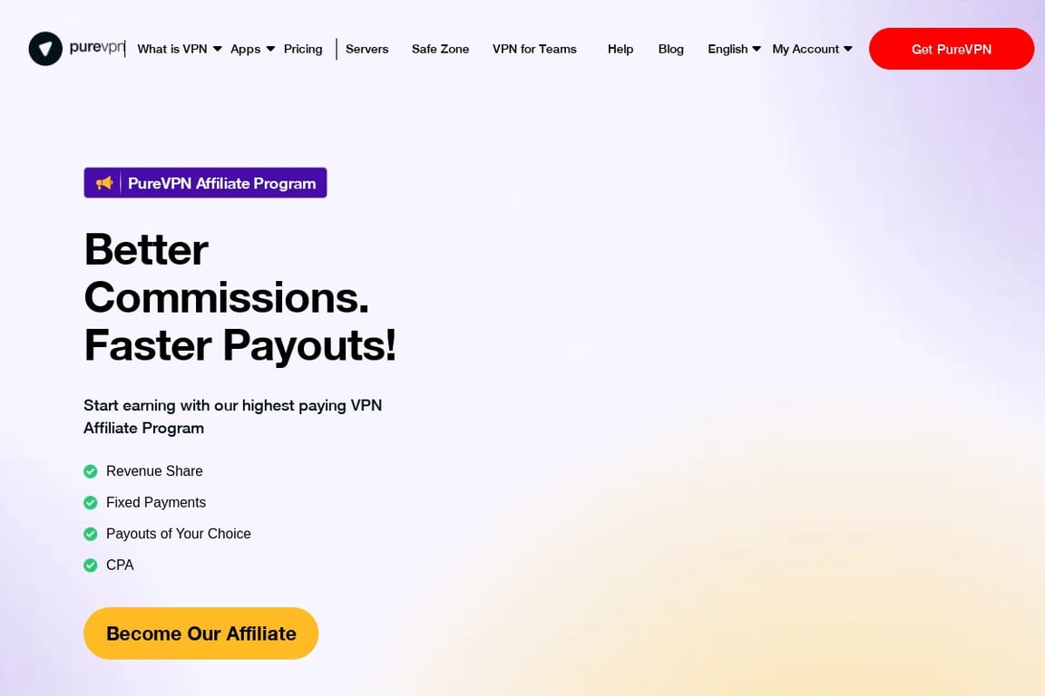 PureVPN affiliate program signup page