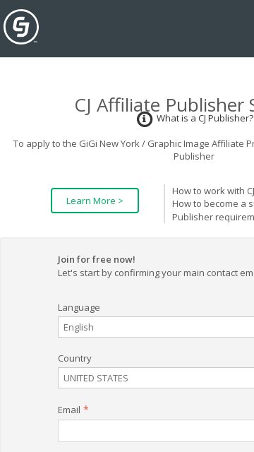 GiGi New York / Graphic Image affiliate program signup page