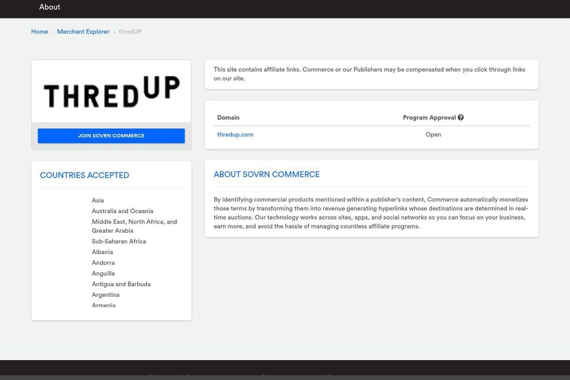 Thredup Inc. affiliate program signup page