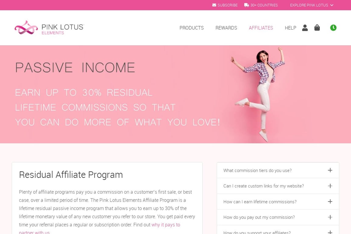 Pink Lotus Elements affiliate program signup page