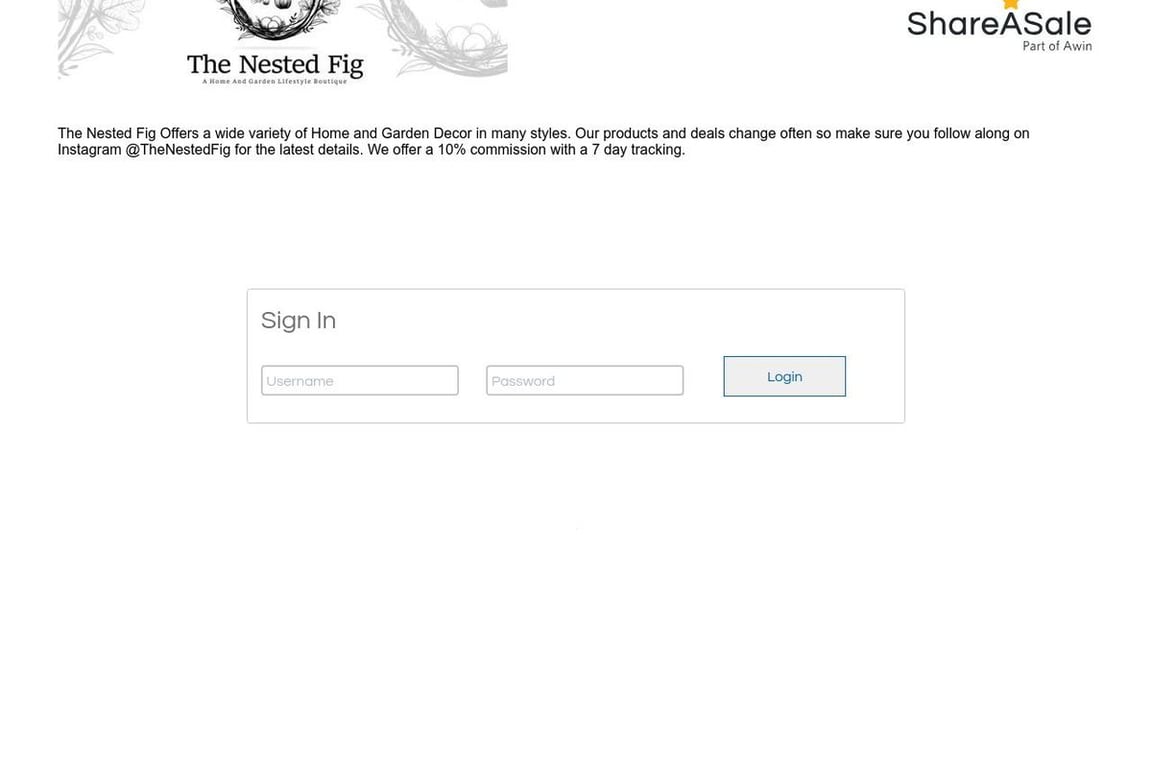 The Nested Fig affiliate program signup page