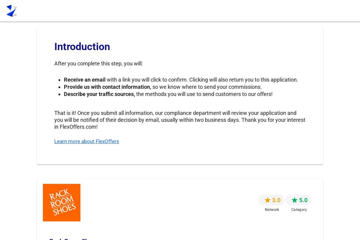 Rack Room Shoes affiliate program signup page