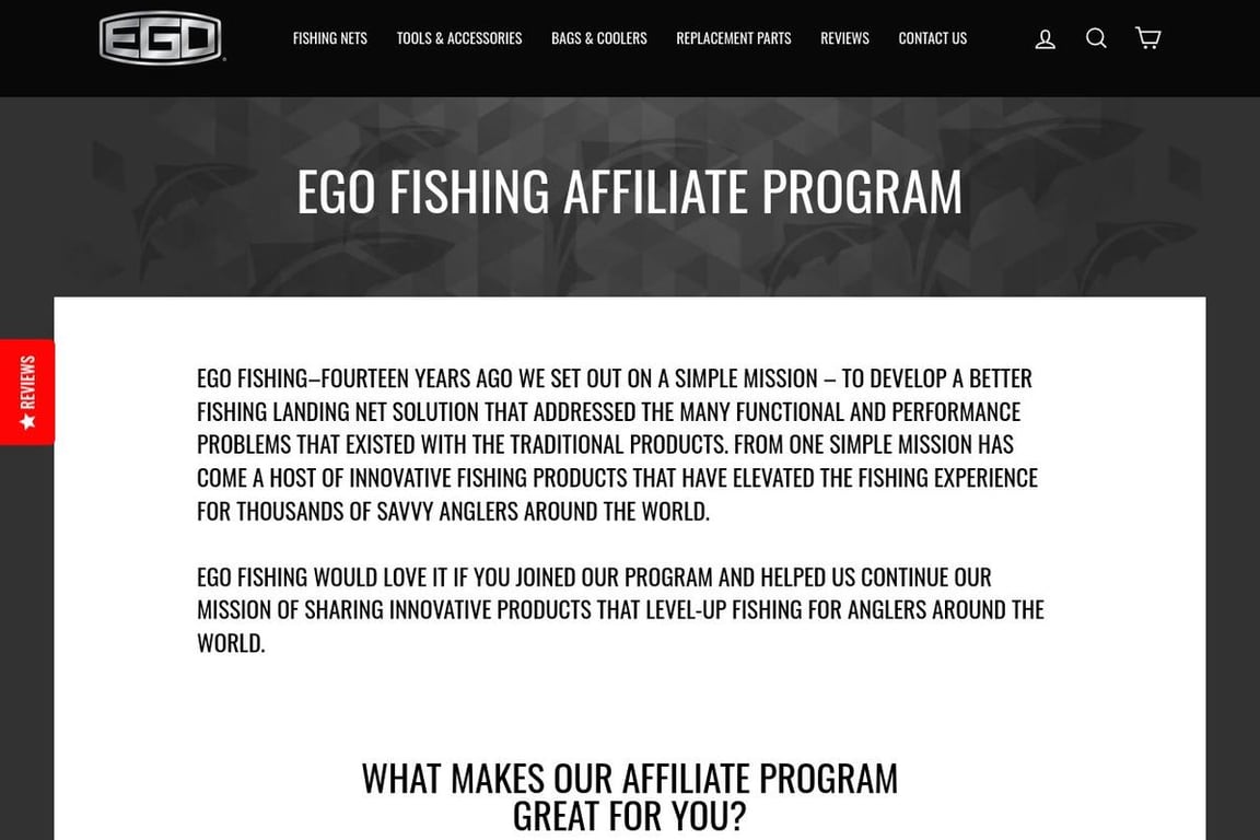 EGO Fishing affiliate program signup page