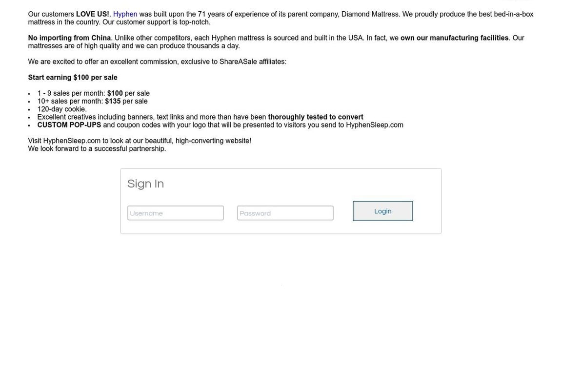 Hyphen affiliate program signup page