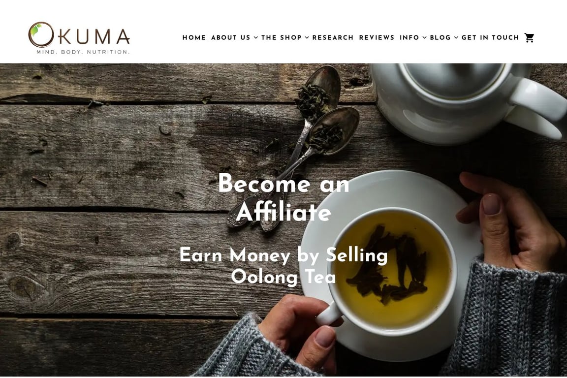 Okuma Nutritionals affiliate program signup page