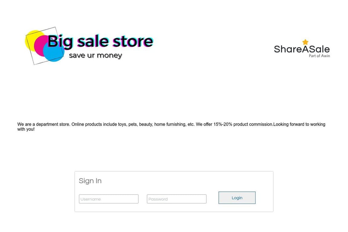 Big Sale Store affiliate program signup page