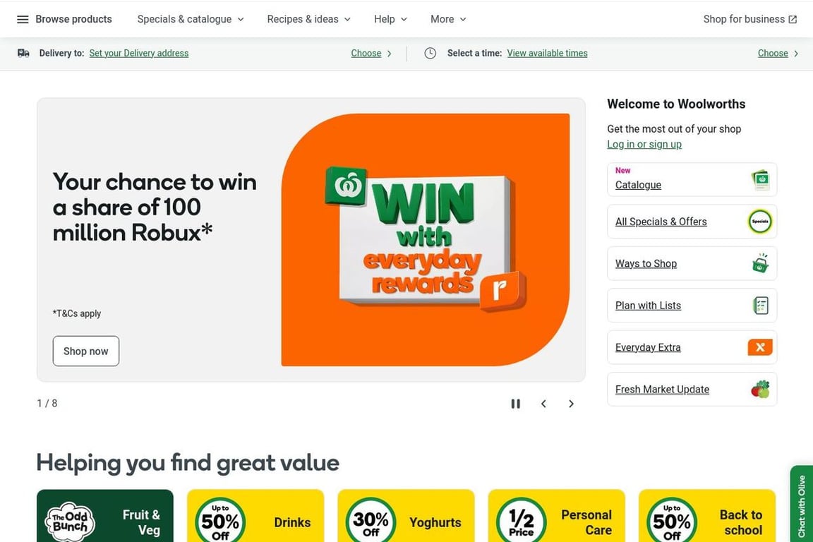 Woolworths Supermarkets homepage