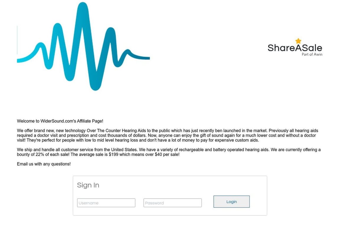 WiderSound.com affiliate program signup page