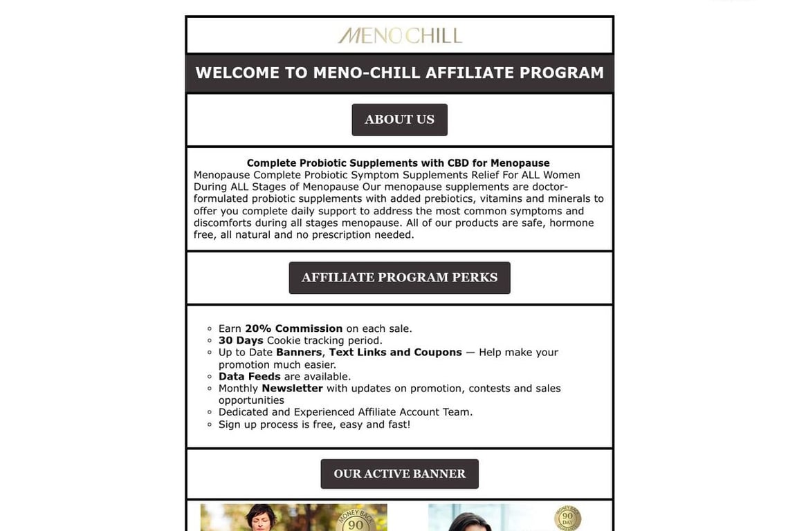 Meno Chill affiliate program signup page