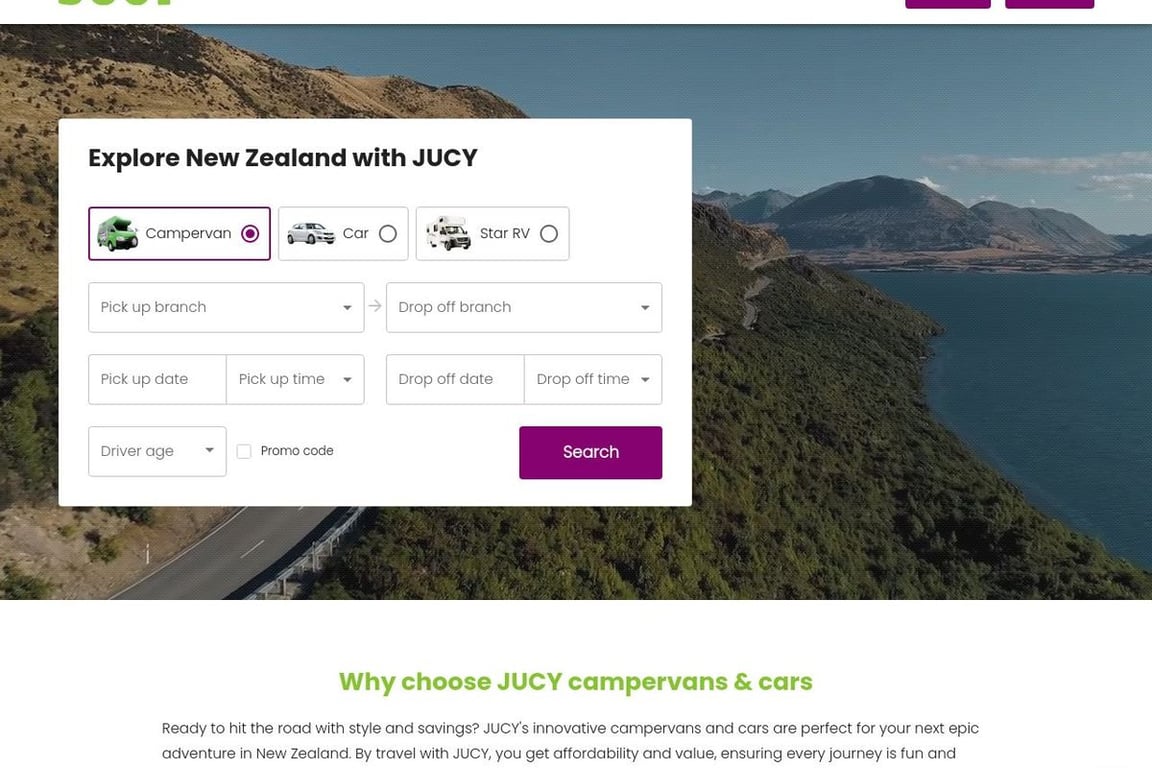 Jucy homepage