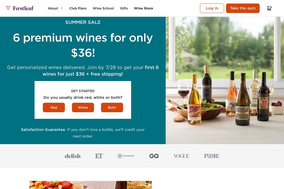 Firstleaf Wine Club homepage