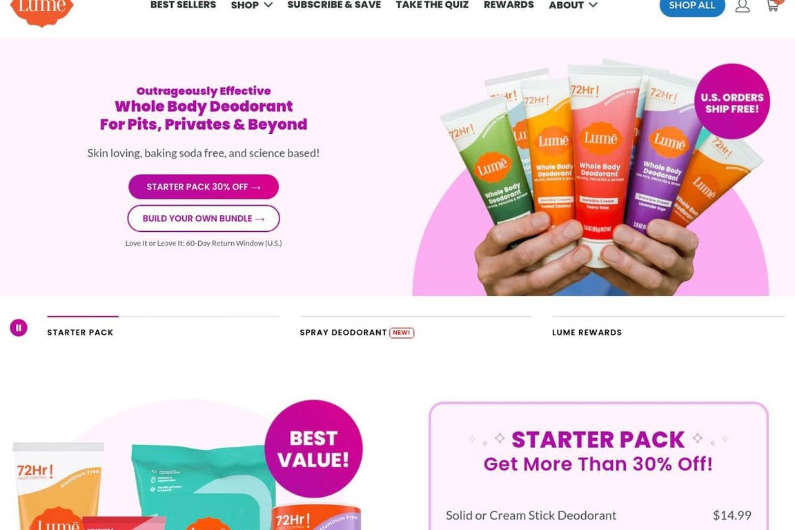 Lume Deodorant homepage