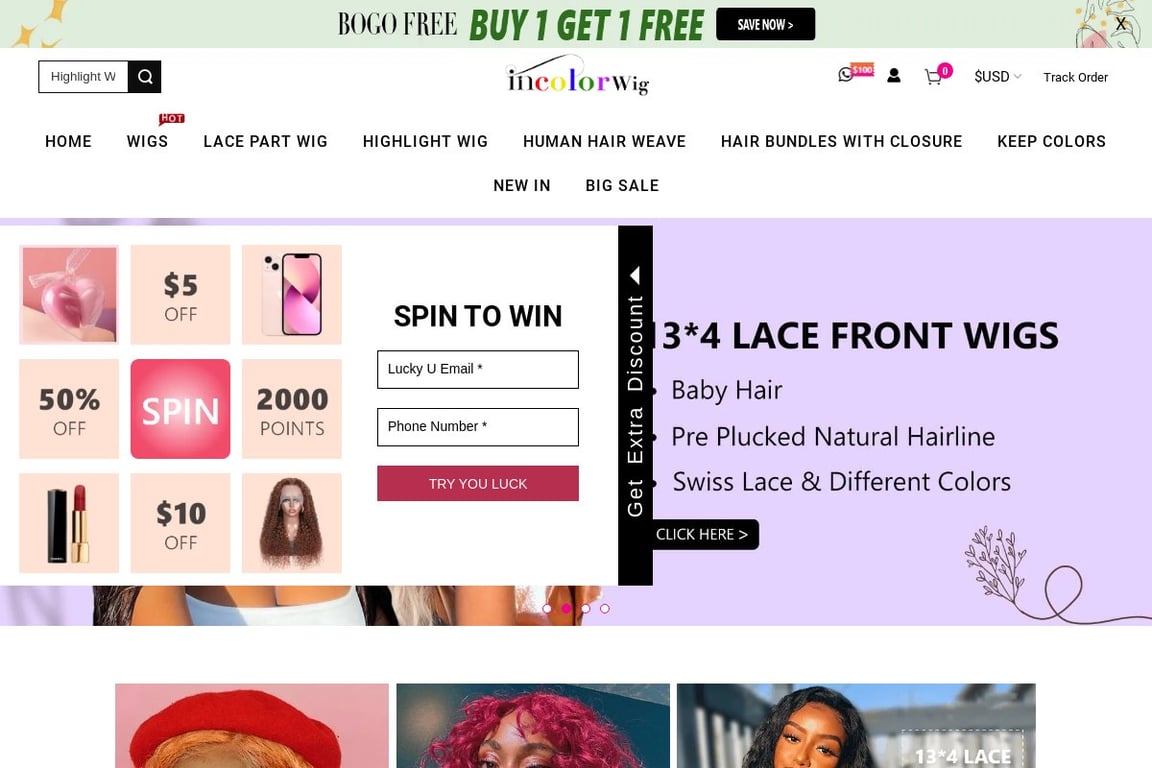 Incolorwig Hair homepage