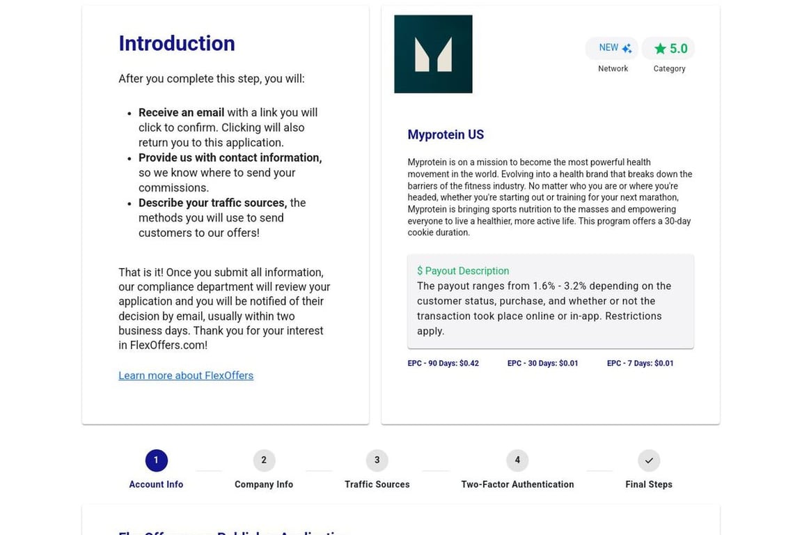 Myprotein US affiliate program signup page