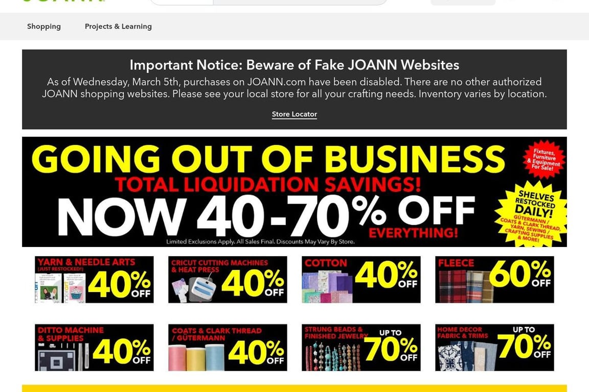 JOANN homepage