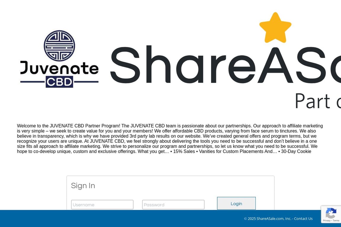 Juvenate CBD, LLC affiliate program signup page