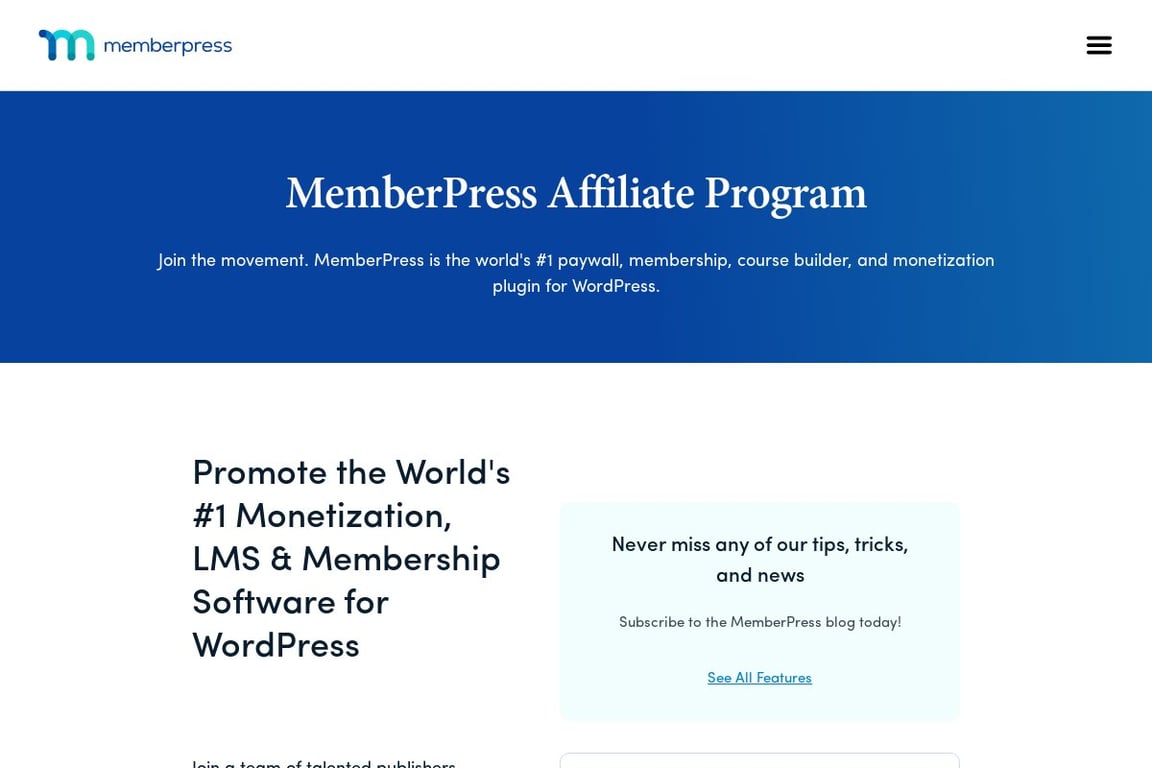 MemberPress affiliate program signup page