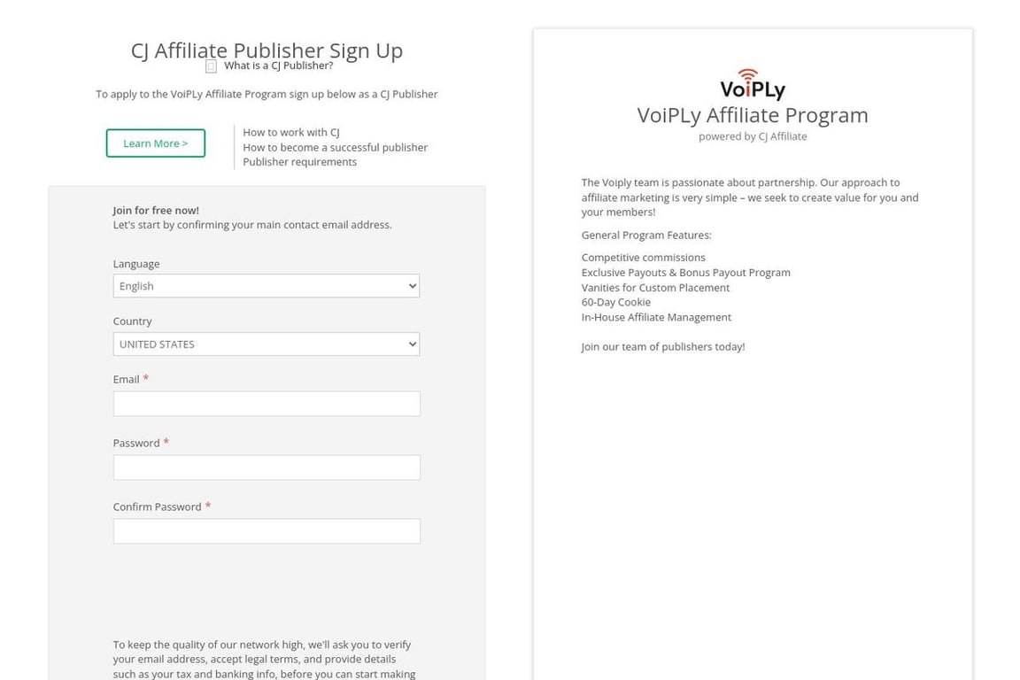 VoiPLy affiliate program signup page