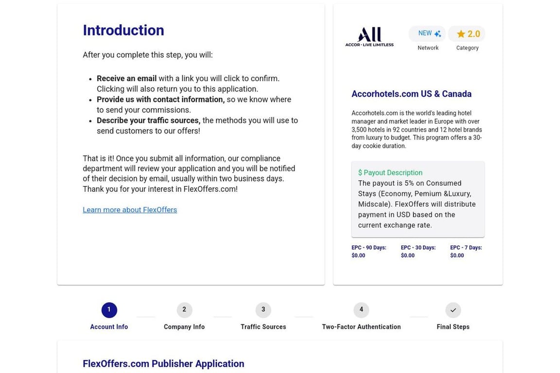 Accorhotels.com US & Canada affiliate program signup page