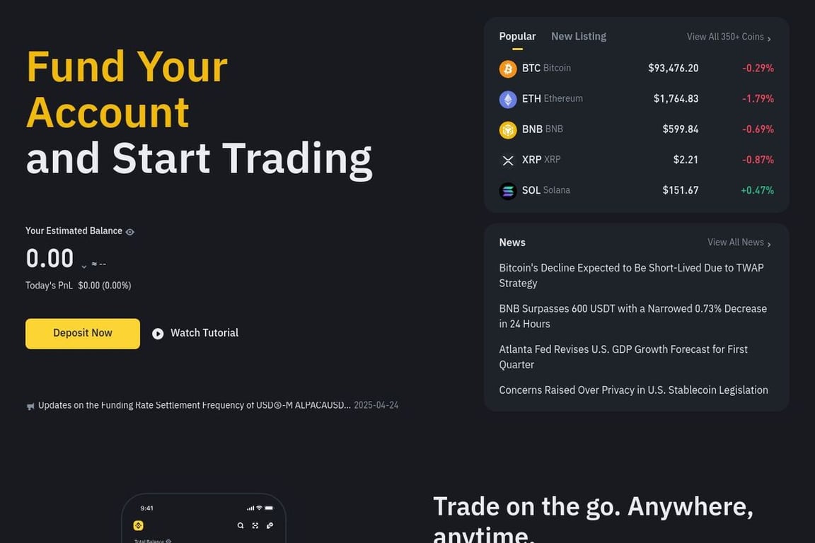 Binance homepage