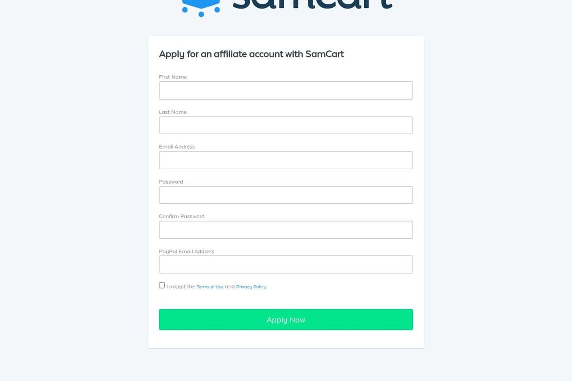SamCart affiliate program signup page