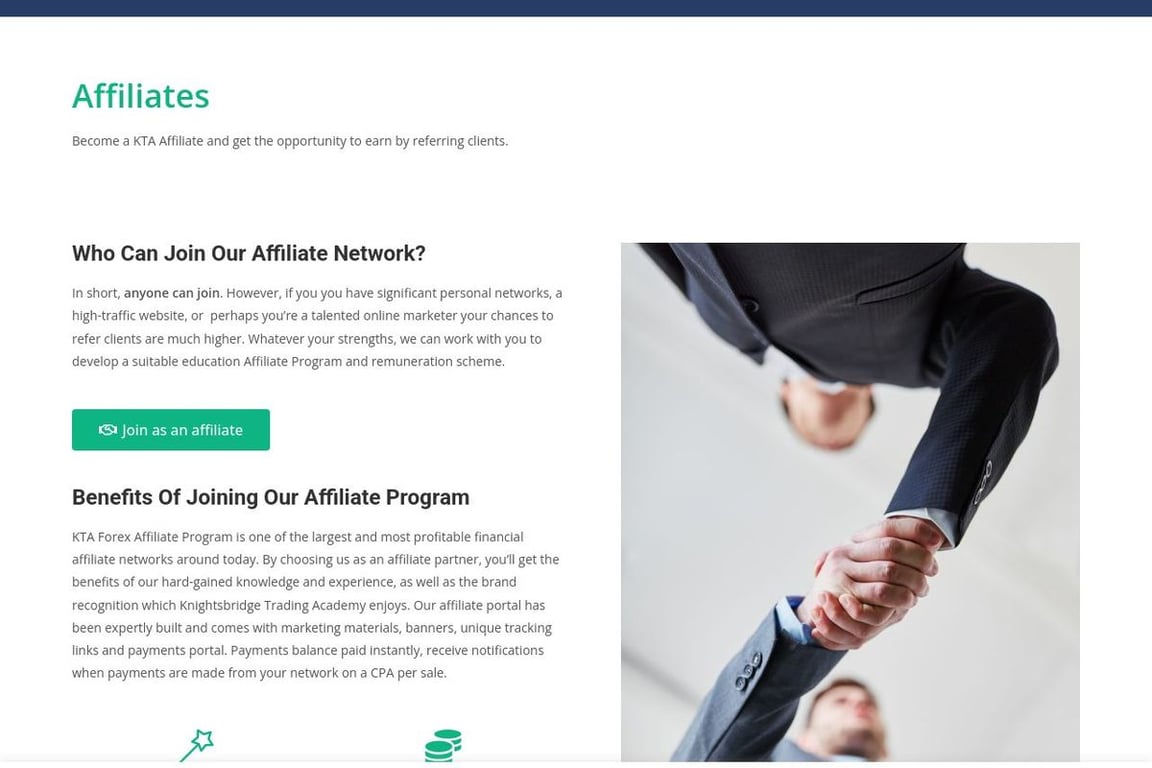 Knightsbridge Trading Academy affiliate program signup page