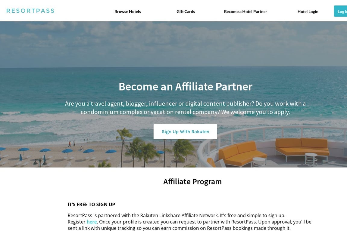 ResortPass affiliate program signup page