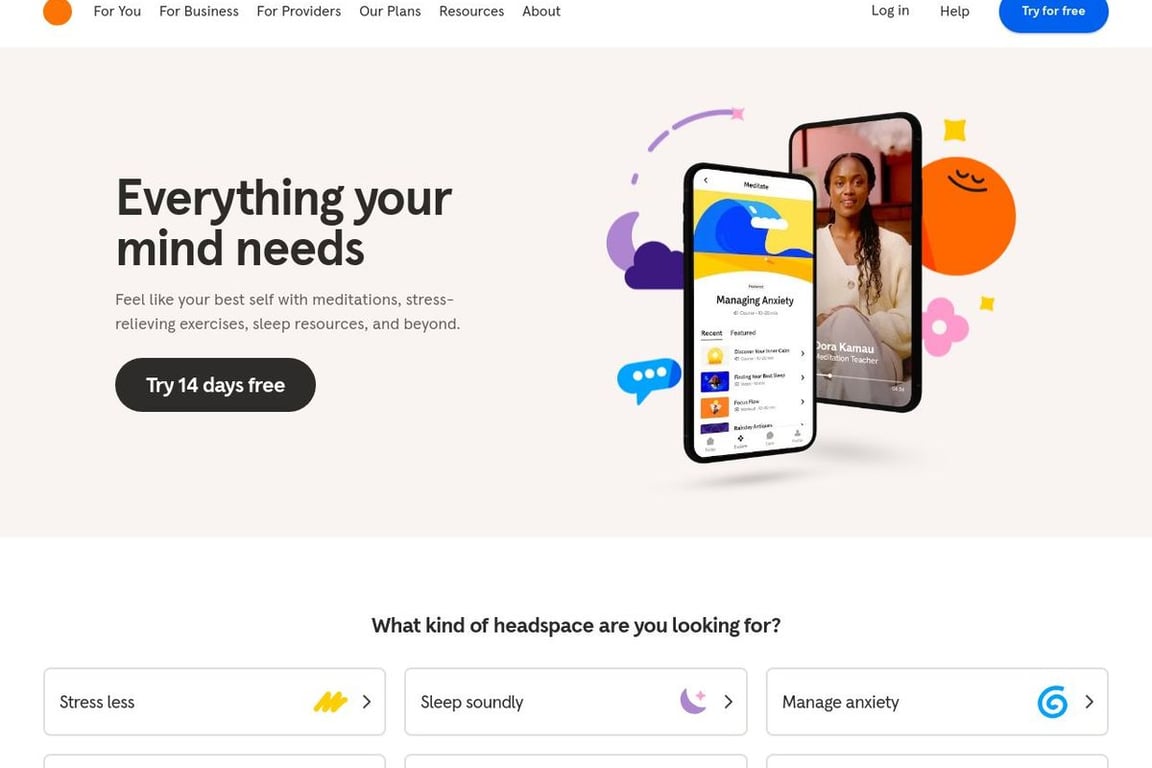 Headspace homepage